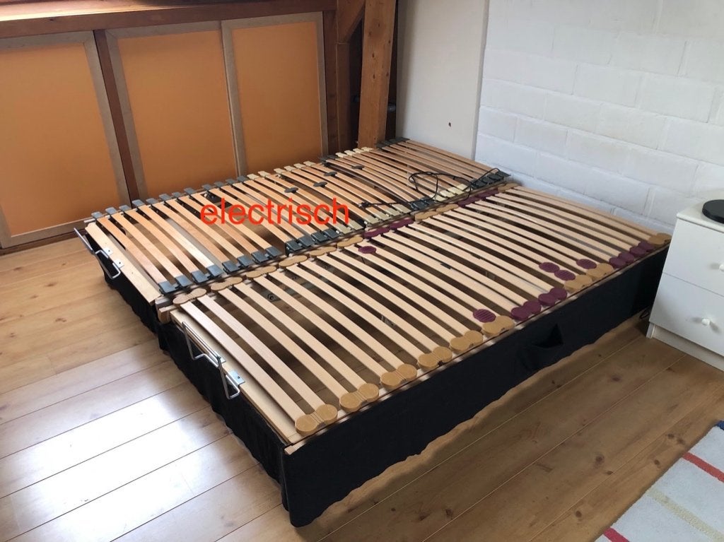 Bed(2 pers) - elektrische lattenbodem - matras, Comme neuf, Enlèvement, 180 cm, Deux personnes