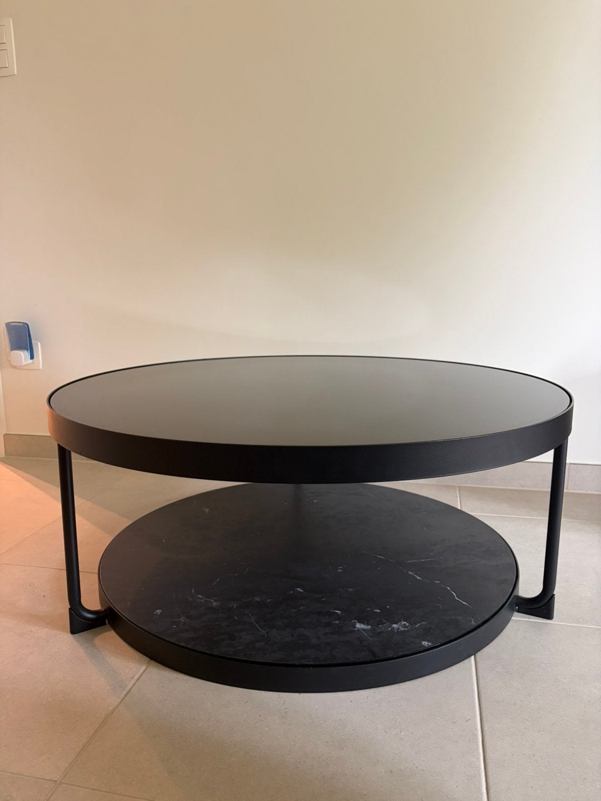 Table basse IKEA FRÖTORP-Anthracite marbré&verre noir (88cm), Enlèvement, Utilisé, Verre