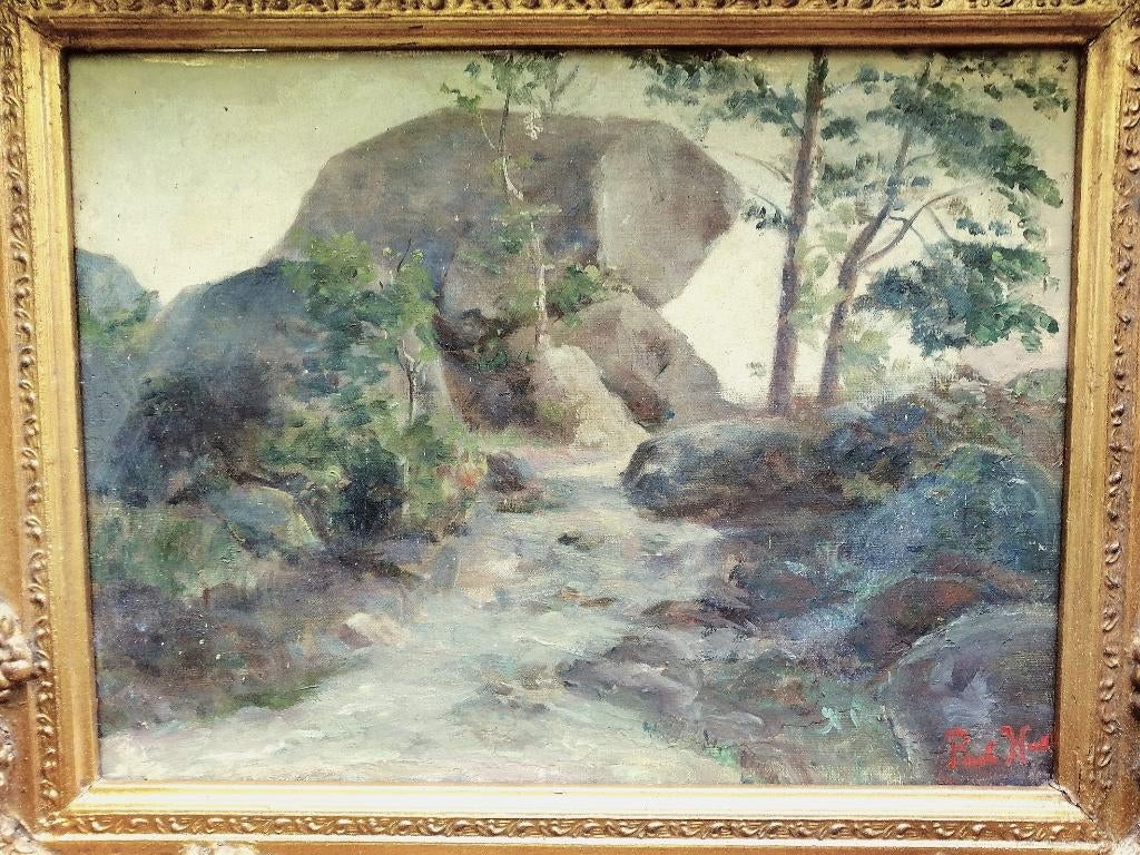 Barbizon  landscape oil on canvas Huet, Antiek en Kunst, Verzenden