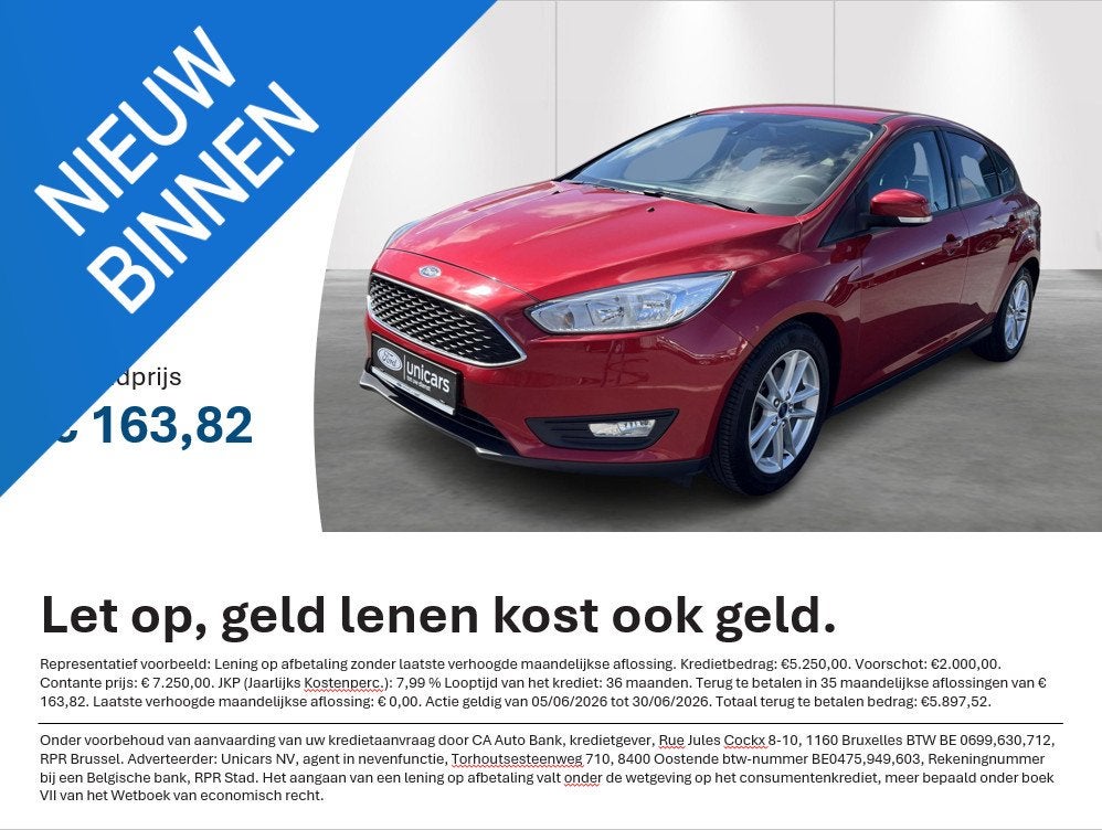 Ford Focus 1.0 Trend, Auto's, Ford, Bedrijf, Te koop, Focus, ABS, Airbags, Airconditioning, Alarm, Bluetooth, Boordcomputer, Centrale vergrendeling
