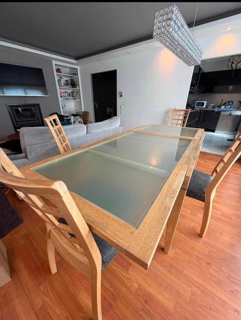 Table salle à manger et 6 chaises, Maison & Meubles, 150 à 200 cm, Cinq personnes ou plus, Verre, Enlèvement