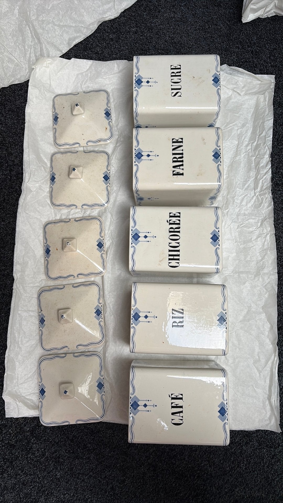 Vintage Sarreguemines Saphir keukenbussen set – compleet, Antiquités & Art, Enlèvement ou Envoi