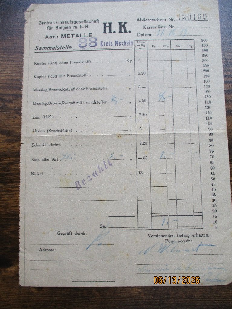 Mechelen 1917. Inzamelen koper..., Verzenden
