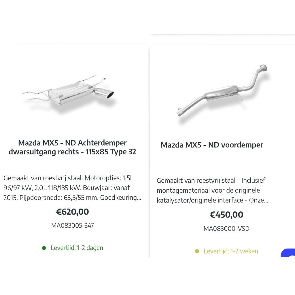 Uitlaat mx5 nd, Ophalen, Nieuw, Mazda