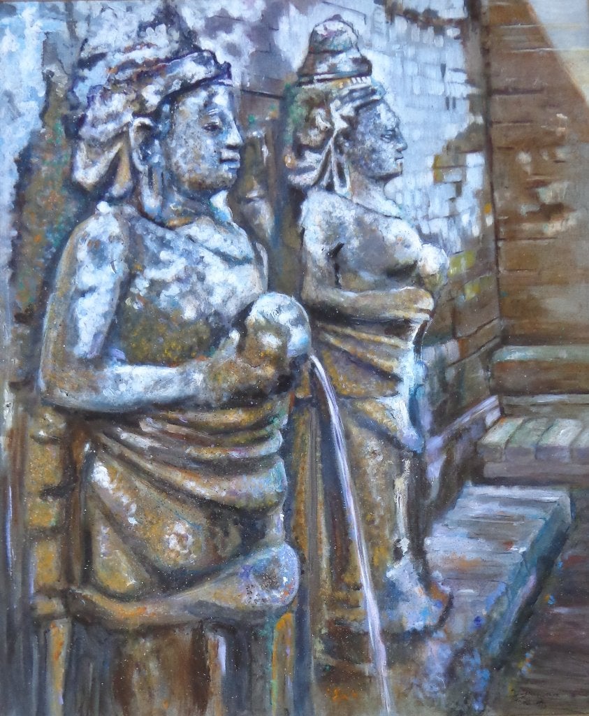 LOUIS NAGELKERKE / TEMPELBEELDEN / OLIEVERF DOEK / 136x116cm, Enlèvement
