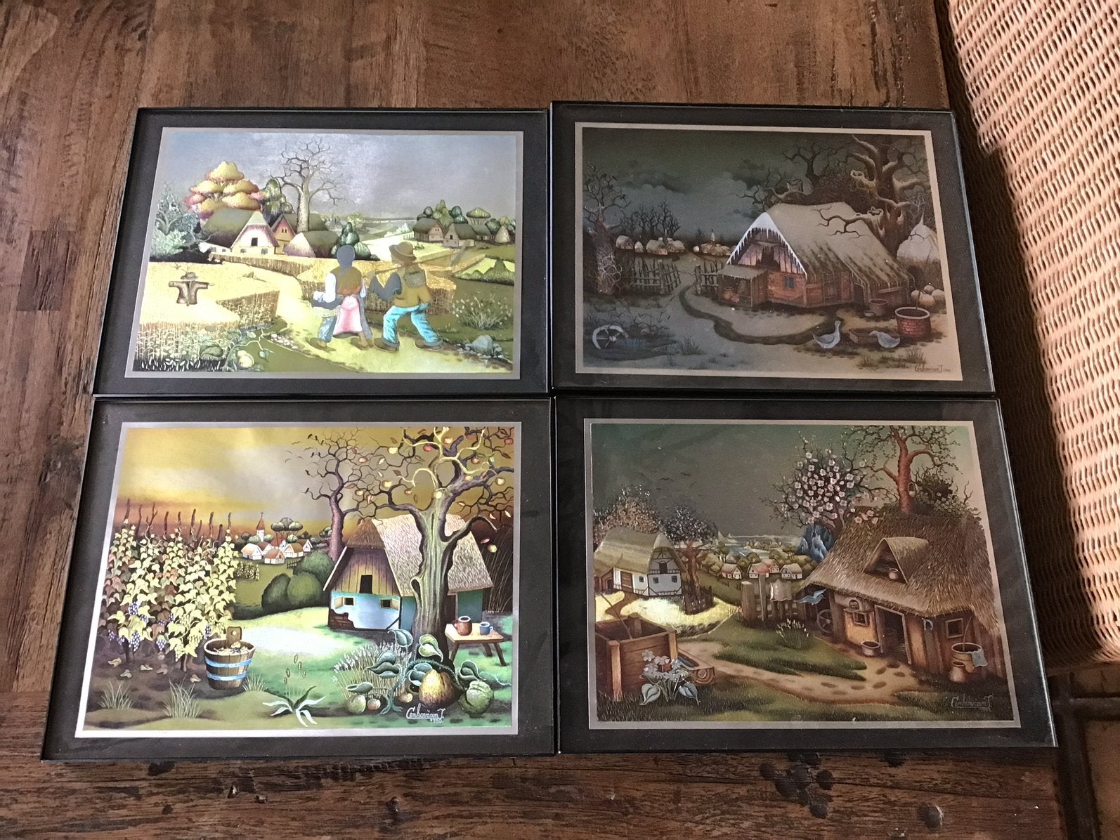 4 vintage  kunstwerken in Dufex-foliedruk Ivo Cenkovcan, Ophalen of Verzenden, Vintage