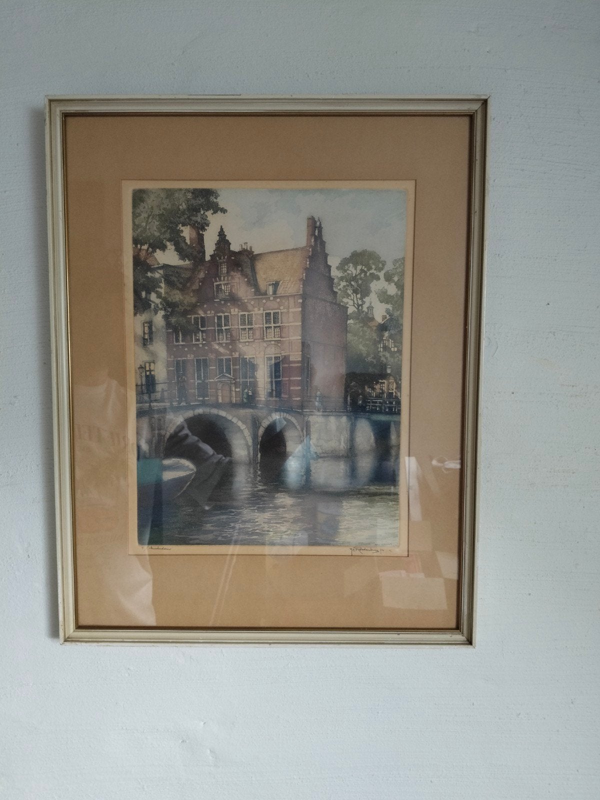 Ets Amsterdam Rodenburg, Antiek en Kunst, Kunst | Etsen en Gravures, Ophalen, Stadsgezicht, Ets, Ingelijst