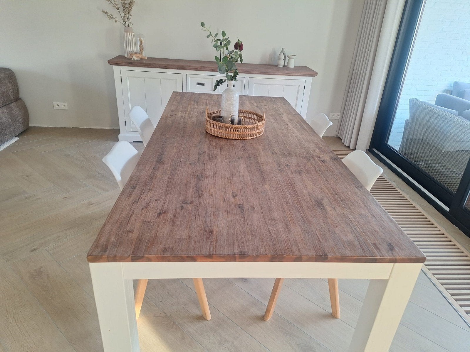 Landelijke eettafel met eiken blad te koop., Huis en Inrichting, Ophalen