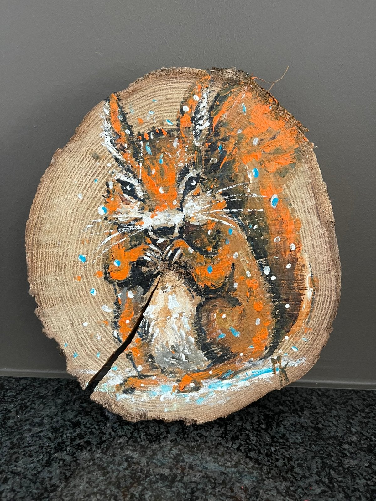Schattig schiderij eekhoorntje op boomschijf Mk Art, Acrylverf, Hout, Ophalen of Verzenden, Dieren