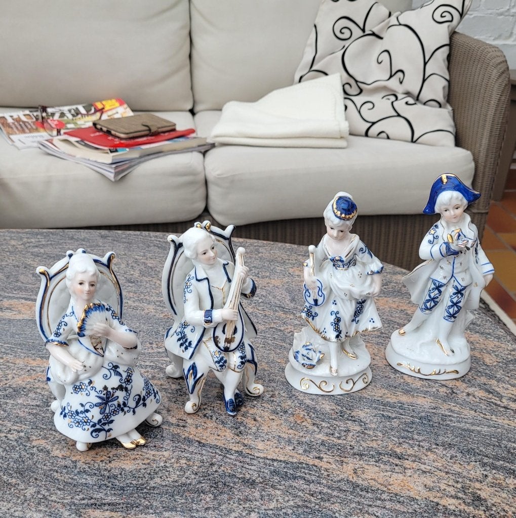 Vintage porseleinen beeldjes blauw/wit/goud, Collections, Enlèvement ou Envoi, Comme neuf, Humain