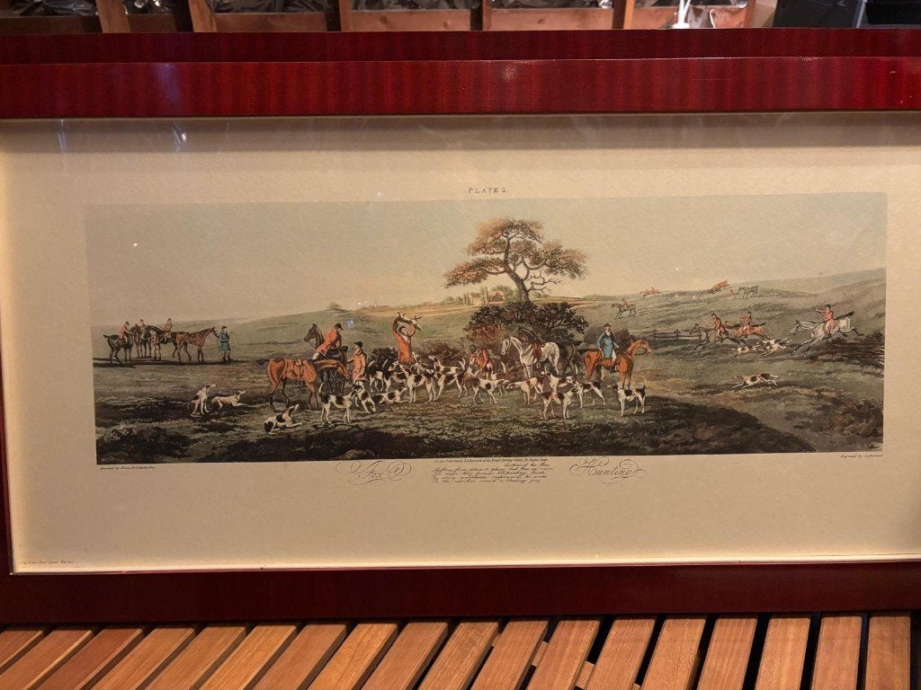 Cours de chasse, Paysage, Enlèvement, Dessin, Sous verre