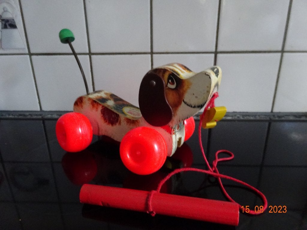 Fisher Price Toy 1965 Pull Toy Hond, houten little snoopy, Ophalen of Verzenden