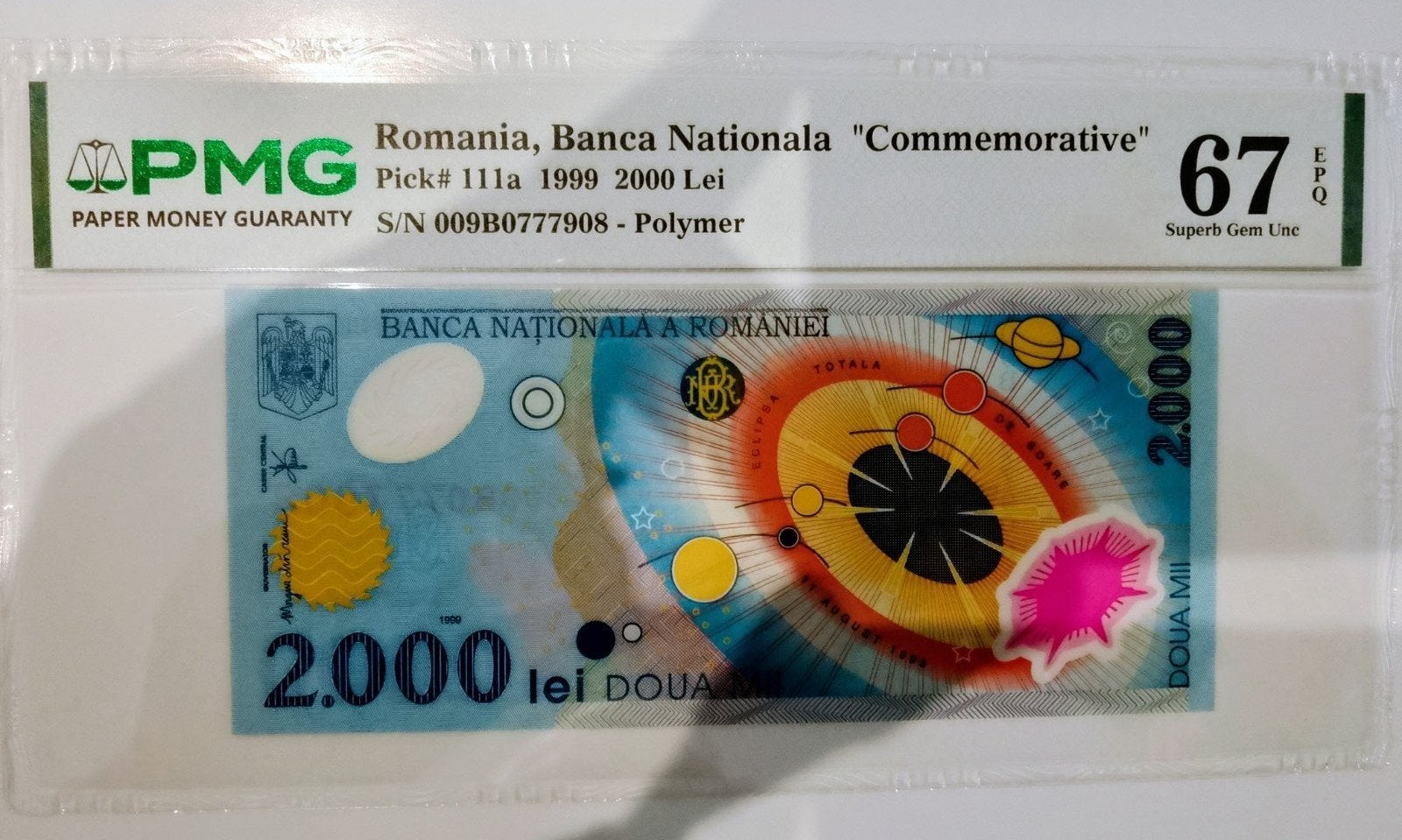Romania,,COMMEMORATIVE,, 2000 Lei 1999 PMG 67 EPQ, Ophalen of Verzenden