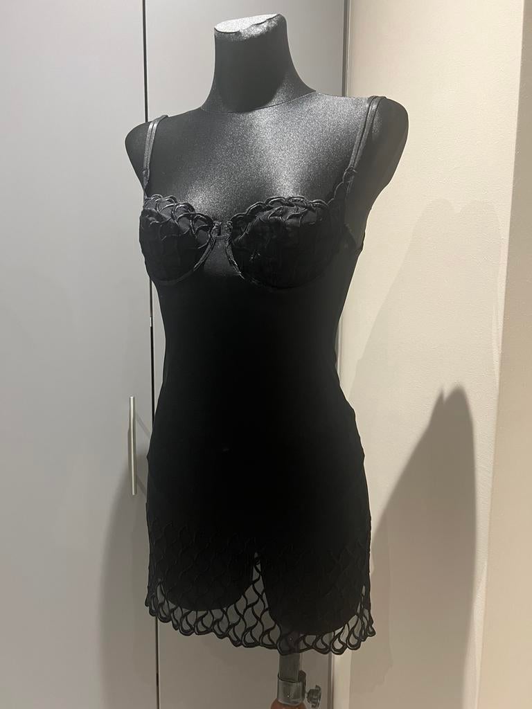 S 36 Luxe Italiaanse transparante zwarte slip + mini jurk, Kleding | Dames, Ophalen of Verzenden, Zwart, Setje