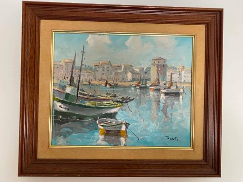 Schilderij - Haven van Cambrils (nabij Salou te Spanje), Hout, Landschap, Ophalen, Op houten frame