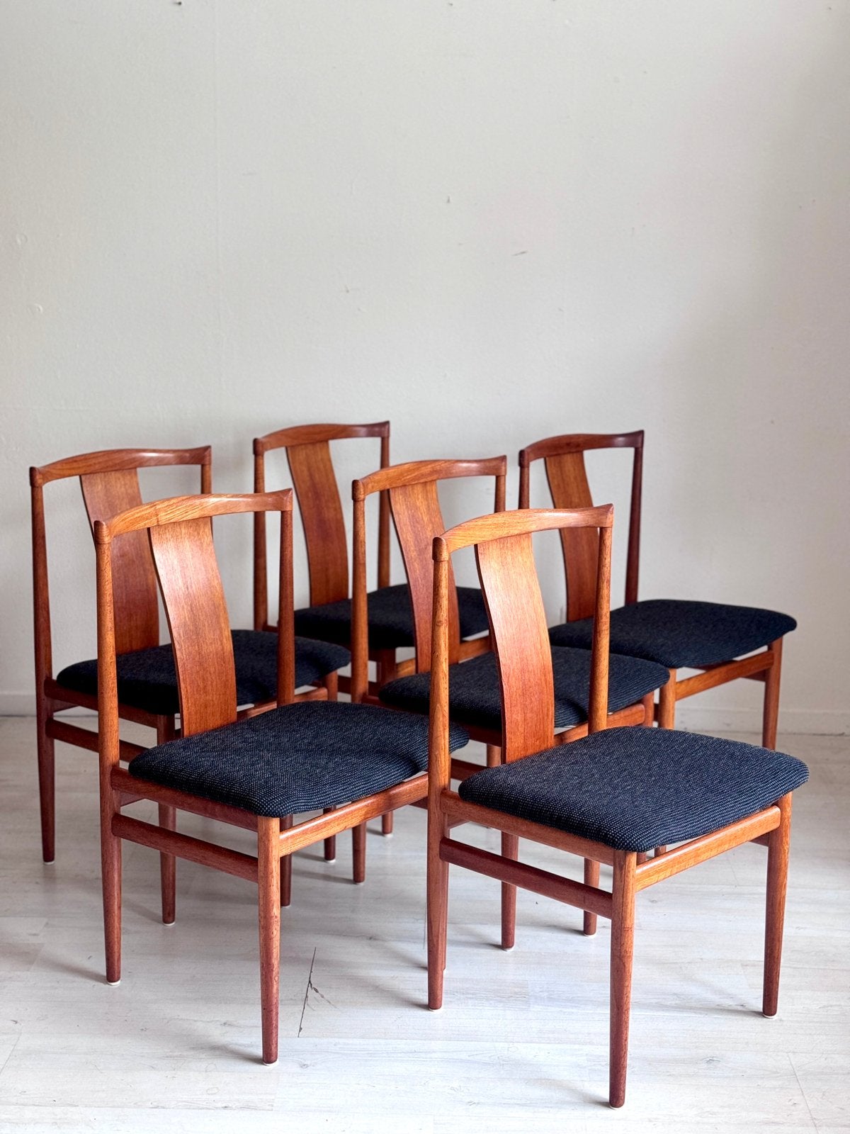 6 chaises vintage danoises Henning Sørensen Danex teck 1960, Maison & Meubles, Enlèvement ou Envoi, Comme neuf, Cinq, Six Chaises ou plus