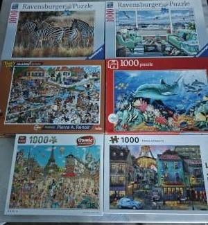 6 verschillende puzzels van 1000 stuks, Enlèvement, 500 à 1500 pièces, Comme neuf, Puzzle