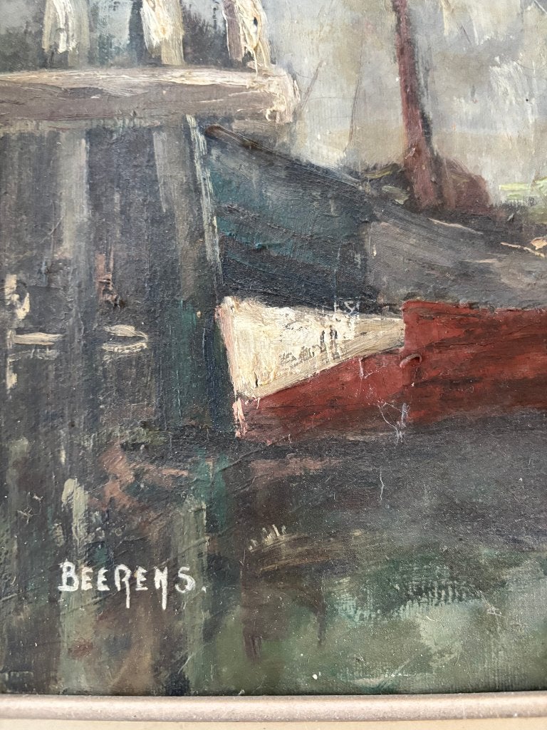 Peinture à l'huile vue sur le port/bateau de pêche J.Beerens, Enlèvement