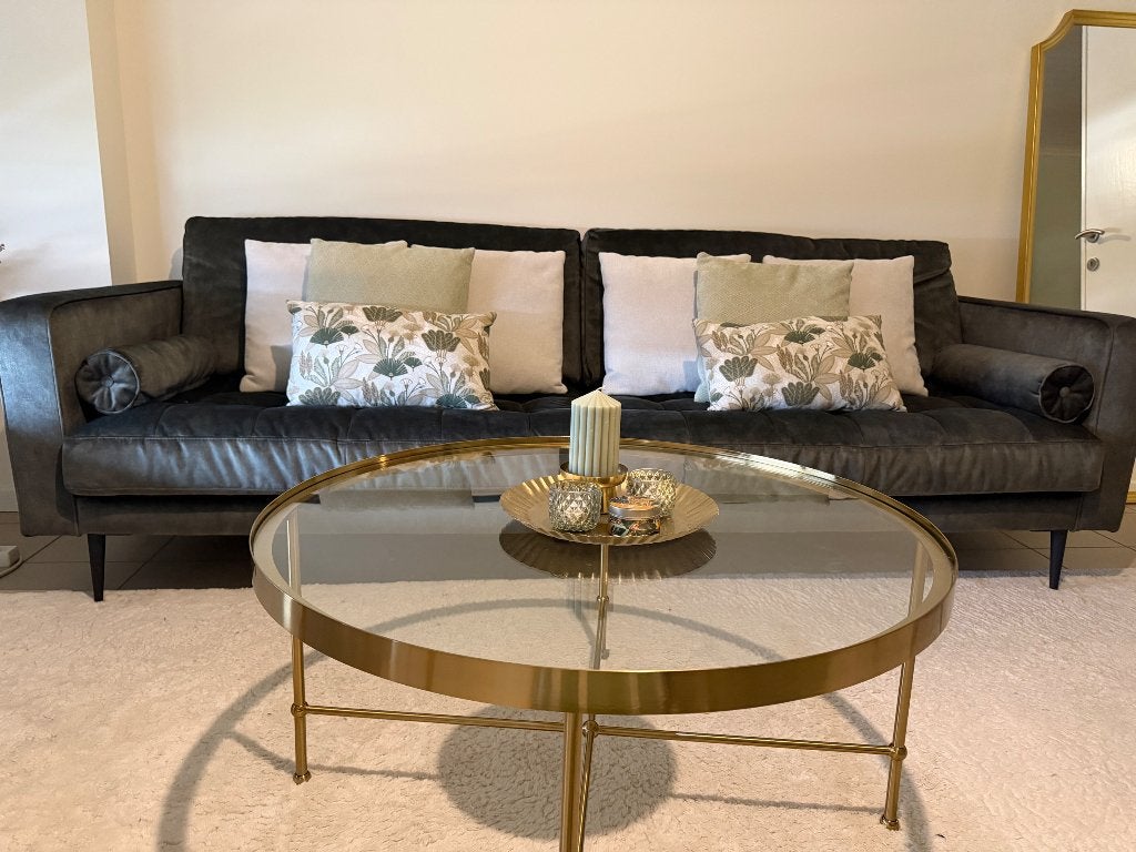Canapé vert olive en velours, Maison & Meubles, Moins de 75 cm, 200 à 250 cm, Banc droit, Comme neuf