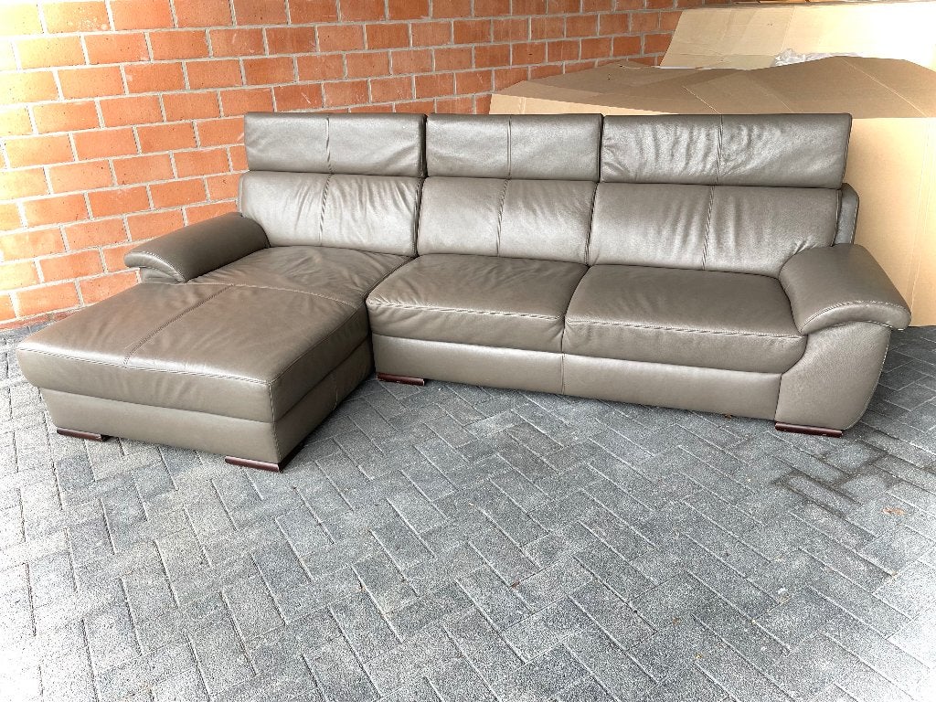 Leder hoeksalon met longchair / gebruikte staat, Ophalen, Gebruikt, Leer