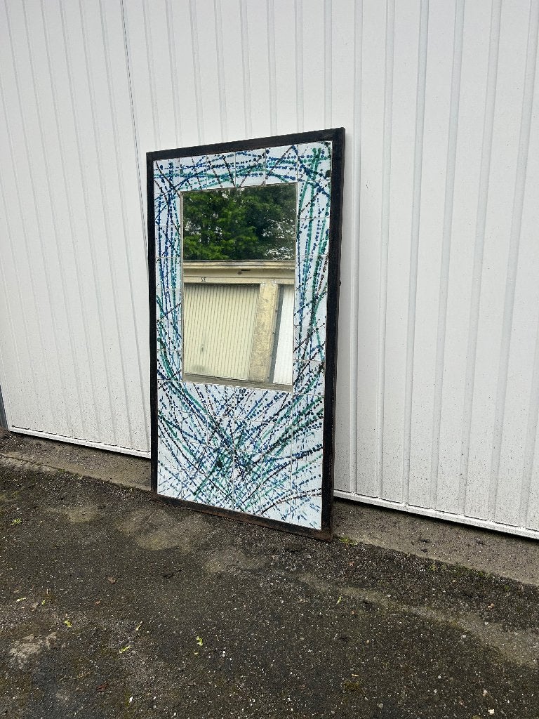 Superb grand miroir vintage en fonte et mosaïque 117 x 66 cm, Enlèvement, Rectangulaire, 50 à 100 cm, 100 à 150 cm