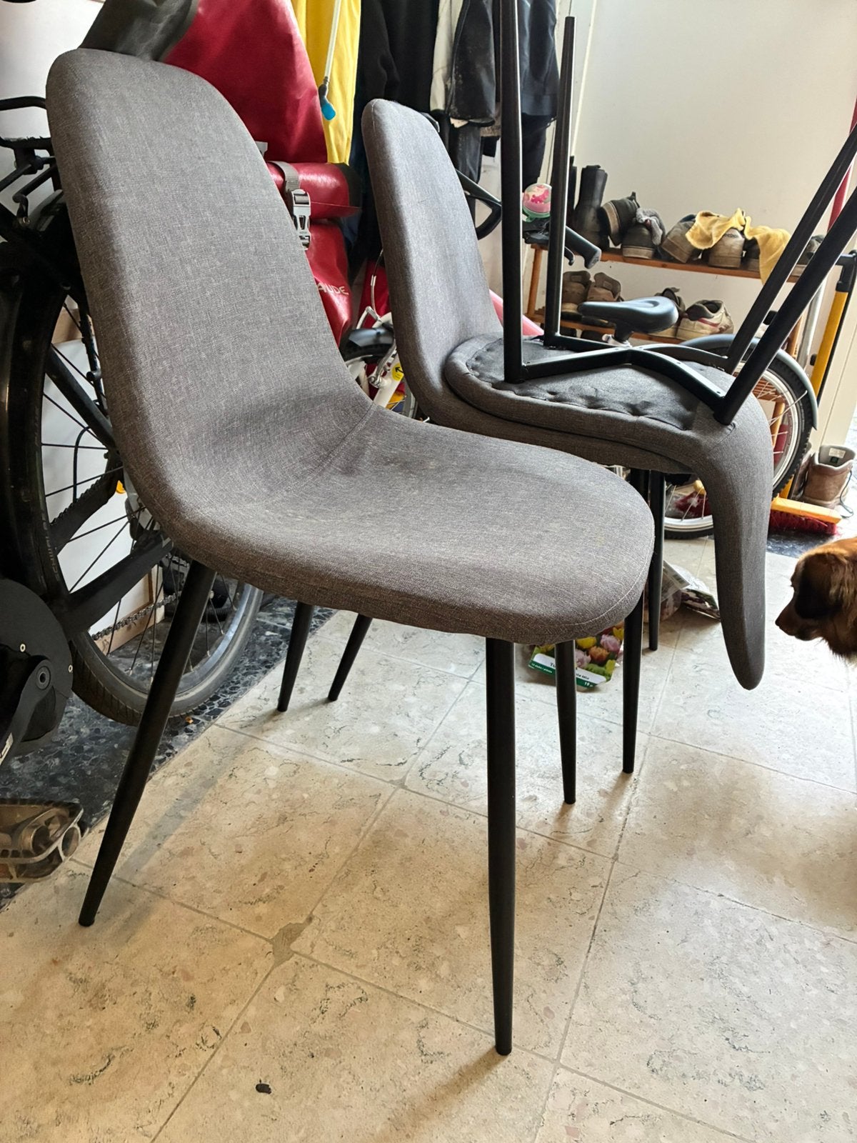 4 eetkamerstoelen, Maison & Meubles, Gris, Enlèvement, Utilisé, Quatre