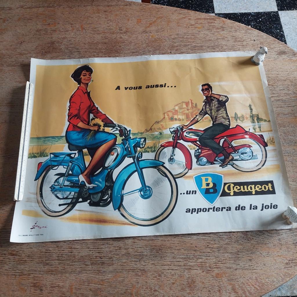 Vintage poster Peugeot bb, Enlèvement, Comme neuf, Autres types