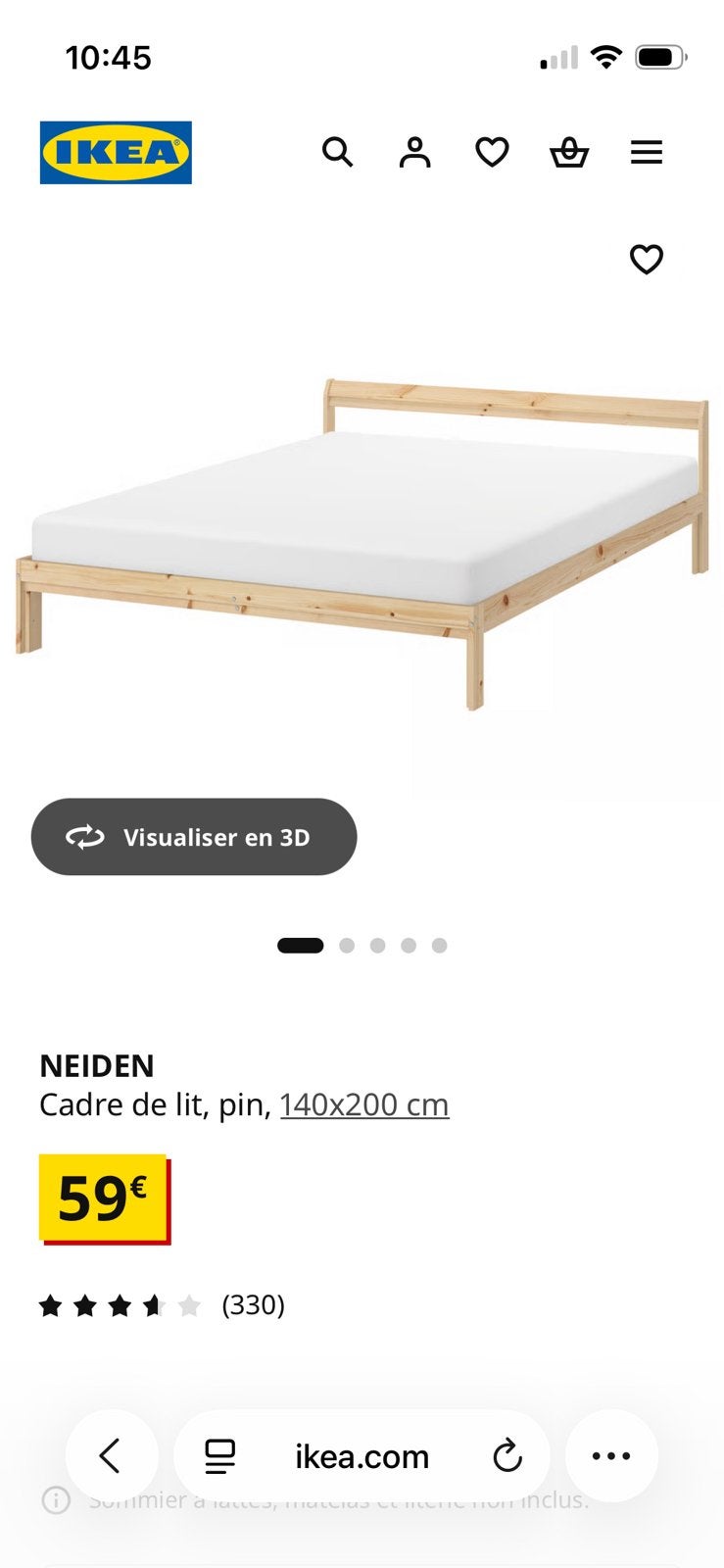 cadre de lit Ikea Neiden Neuf 140x200, Neuf, Autres couleurs, 140 cm, Enlèvement