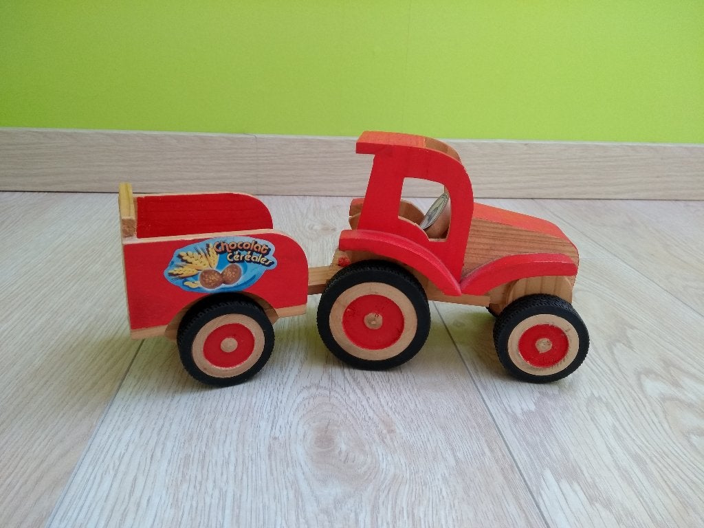 speelgoed houten tractor en kar, Ophalen