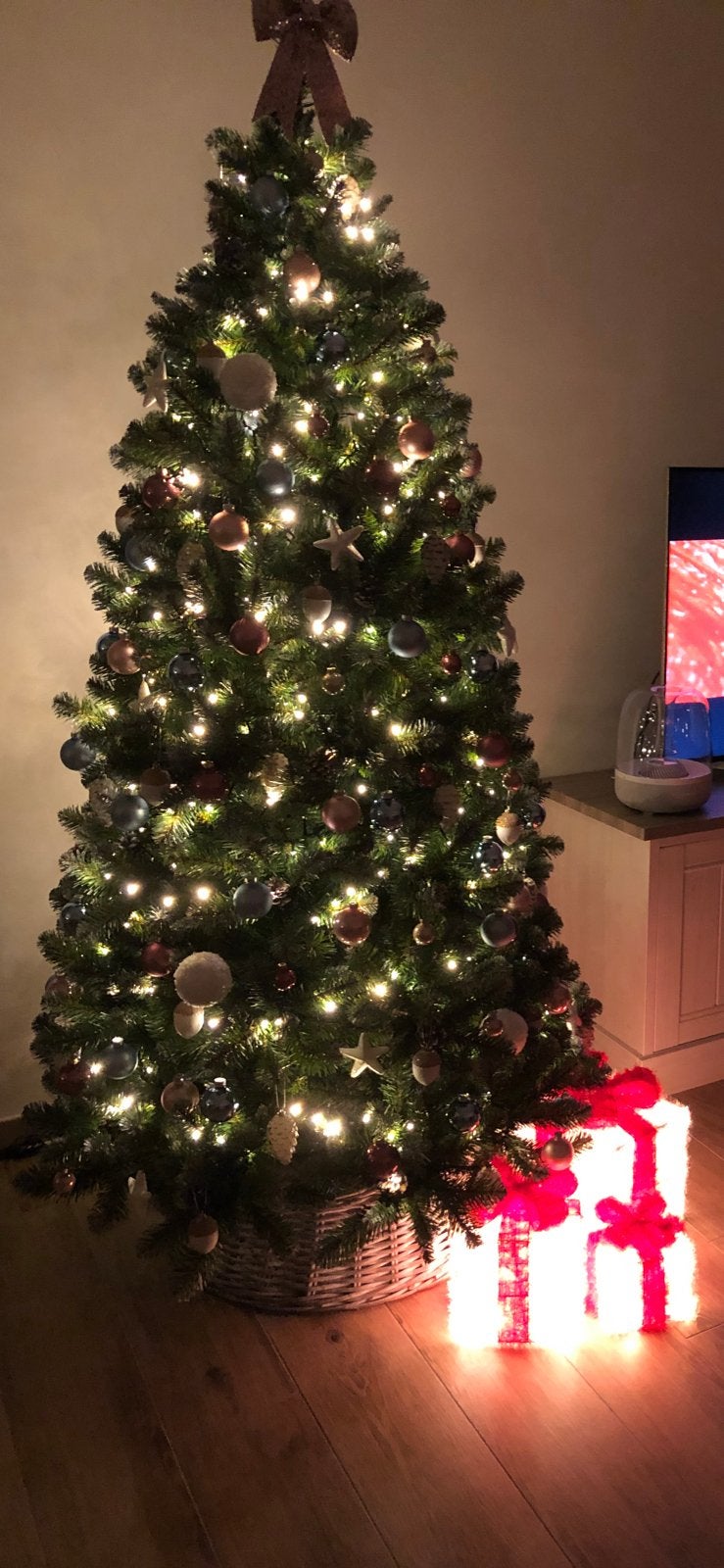 Complete kerst boom 215cm, decoratie,… één keer gebruikt, Enlèvement, Comme neuf