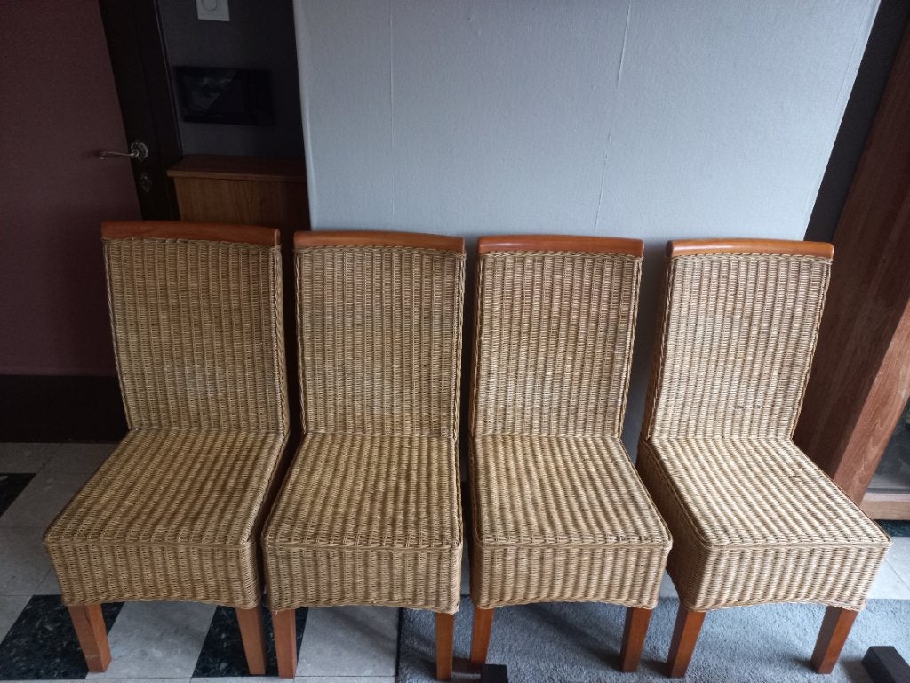 Lot de 4 chaises en rotin, Maison & Meubles, Enlèvement, Utilisé, Bois, Quatre