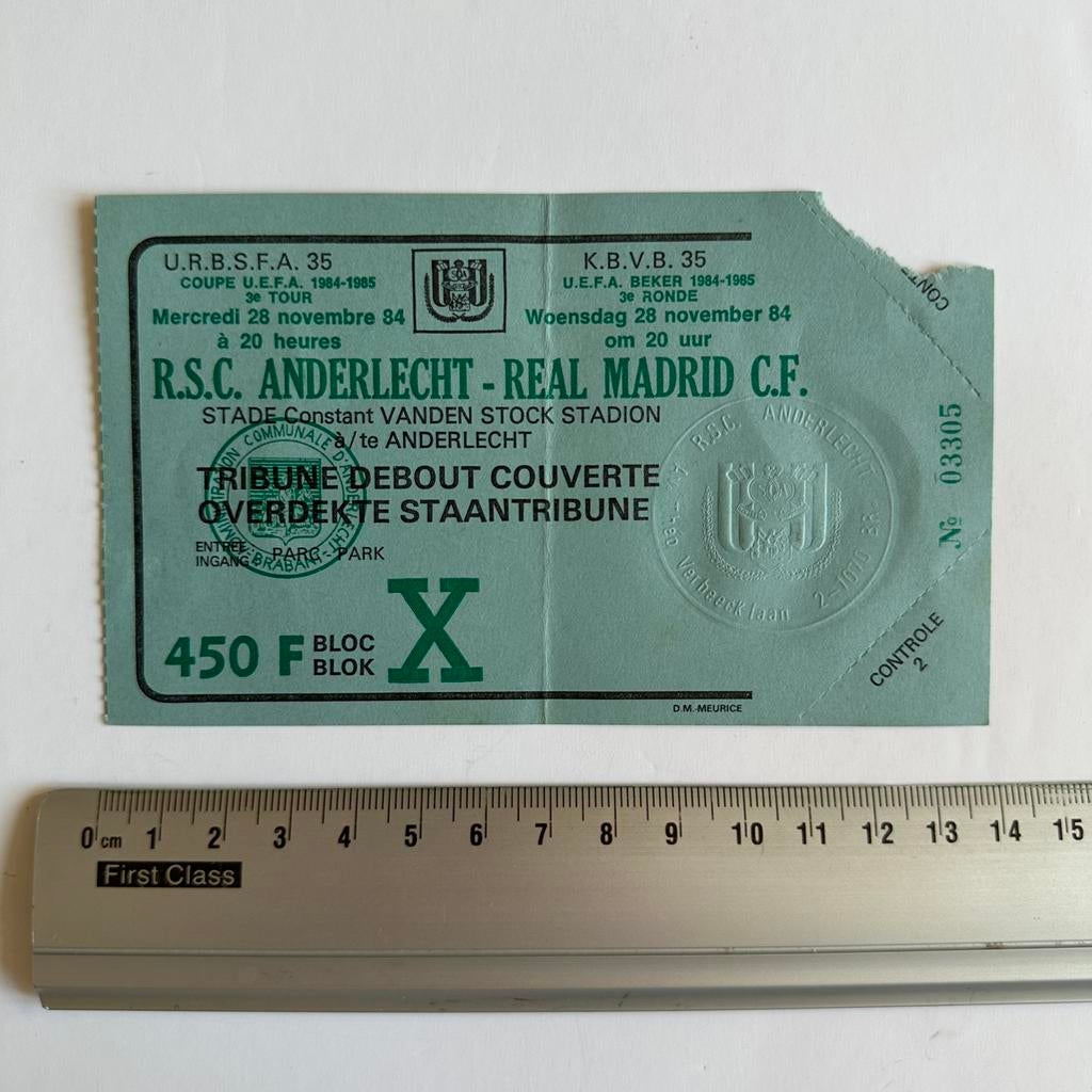 Billet UEFA Europa League Anderlecht - Real Madrid 1984, Envoi, Comme neuf, Autres types