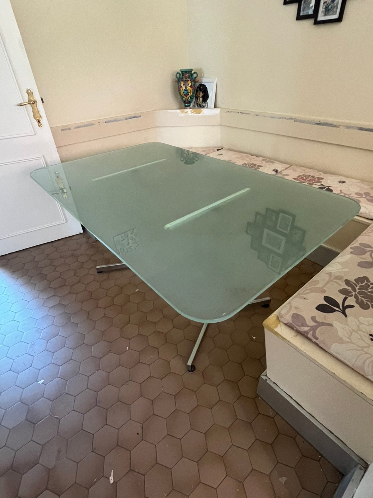Tafel 155x95 glass en chrome, Maison & Meubles, 50 – 75, 150 à 200 cm, Verre, Enlèvement