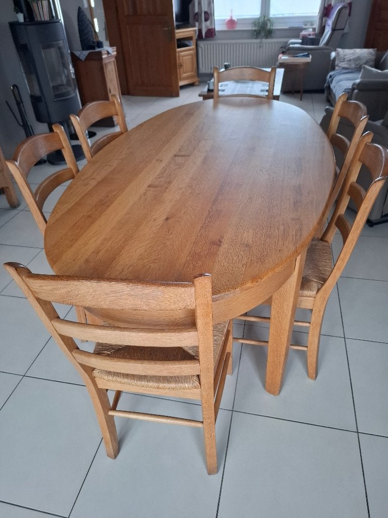 TABLE ET 6 CHAISES, 150 à 200 cm, Cinq personnes ou plus, Comme neuf, Enlèvement