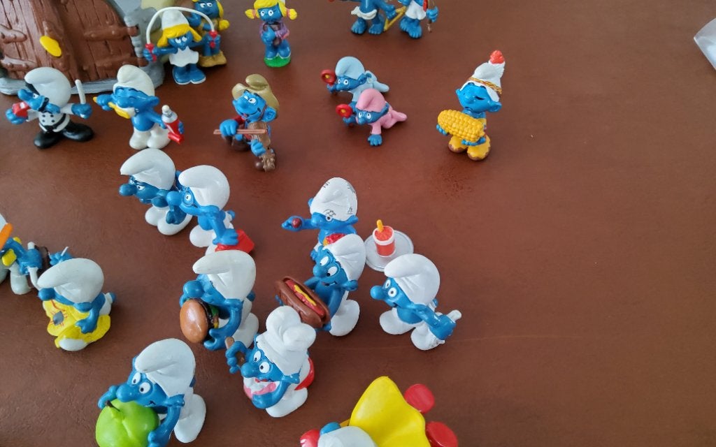 Verscheidene jaren 80 smurfjes en huisje, Ophalen of Verzenden, Gebruikt, Verschillende Smurfen, Poppetje, Figuurtje of Knuffel