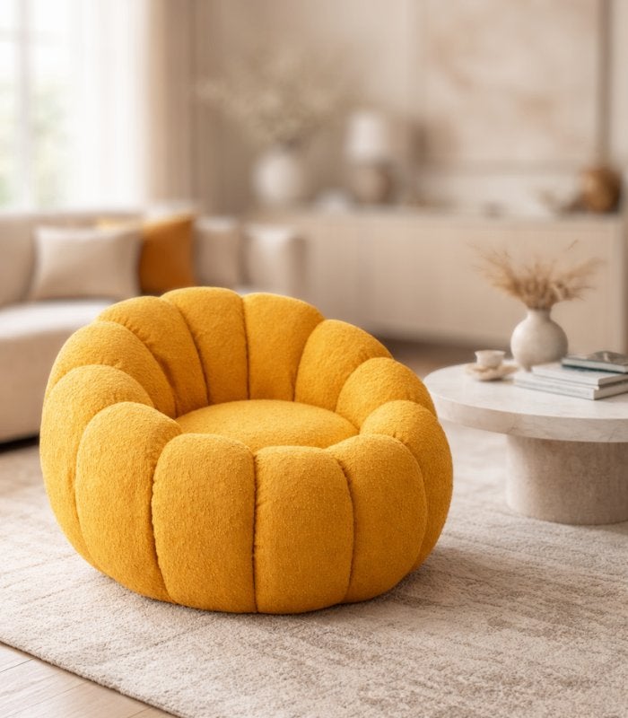 Loungezetel - textiel - mosterdgeel, Ophalen, Nieuw, 75 tot 100 cm, 100 tot 125 cm