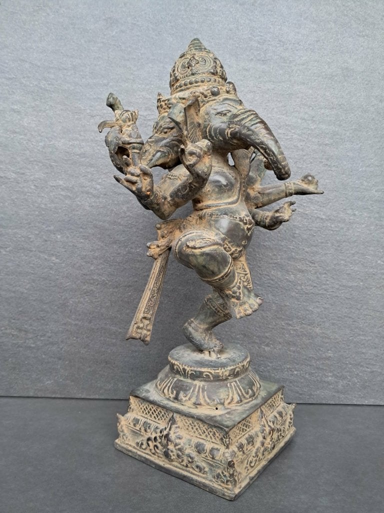 Ganesh met 3 gezichten/bronzen beeld/Azië/India, Antiek en Kunst, India, Handgemaakt, Ophalen of Verzenden, 32 cm