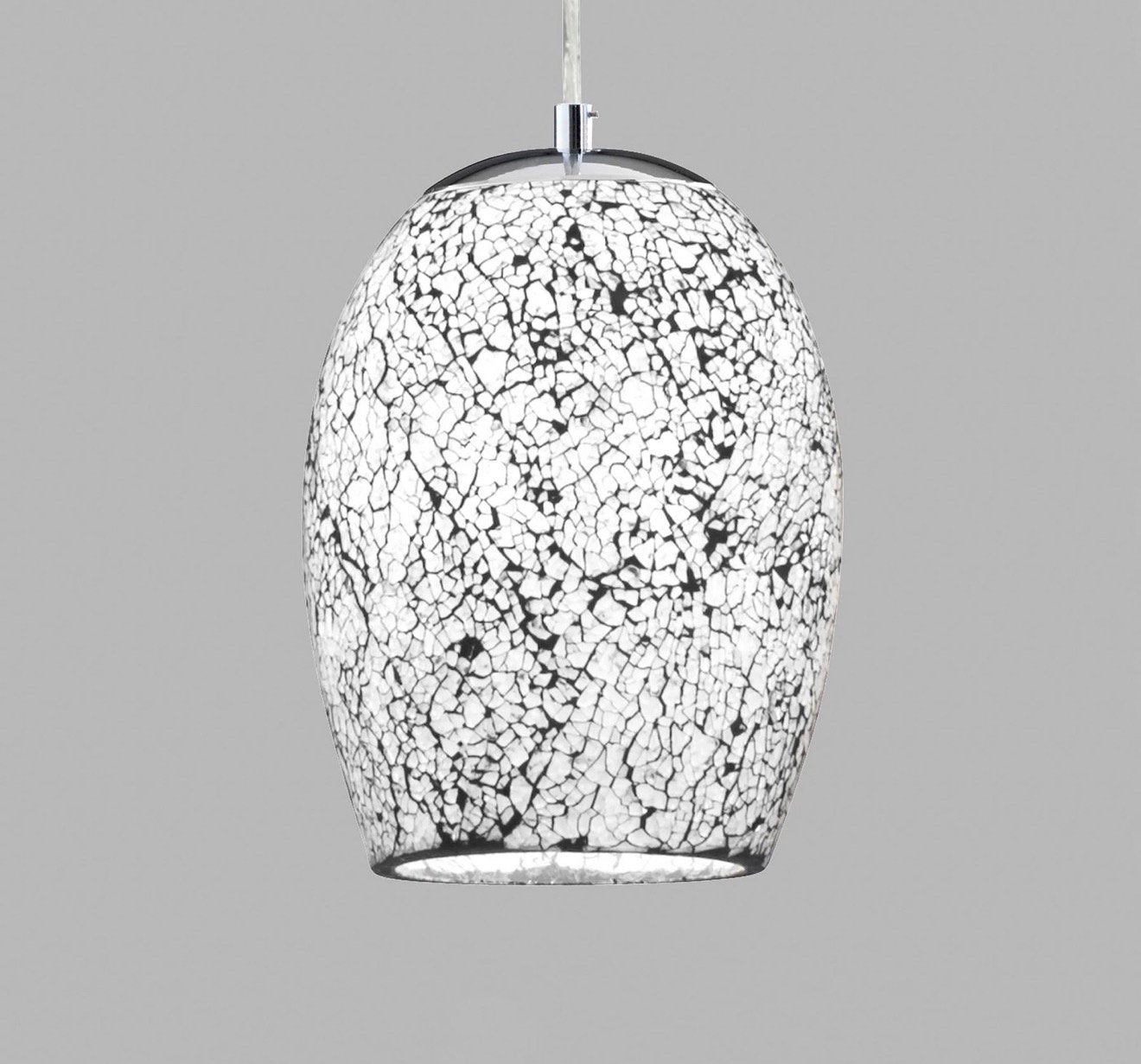 Witte chroom hanglamp Crackle prijs voor 3 stuks, Huis en Inrichting, Ophalen, Zo goed als nieuw, Glas, E27 (groot)