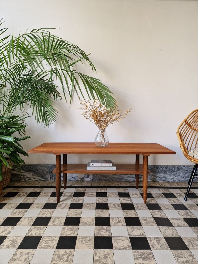 Vintage midcentury Deense salontafel | coffeetable, 100 à 150 cm, Vintage, Enlèvement, Utilisé