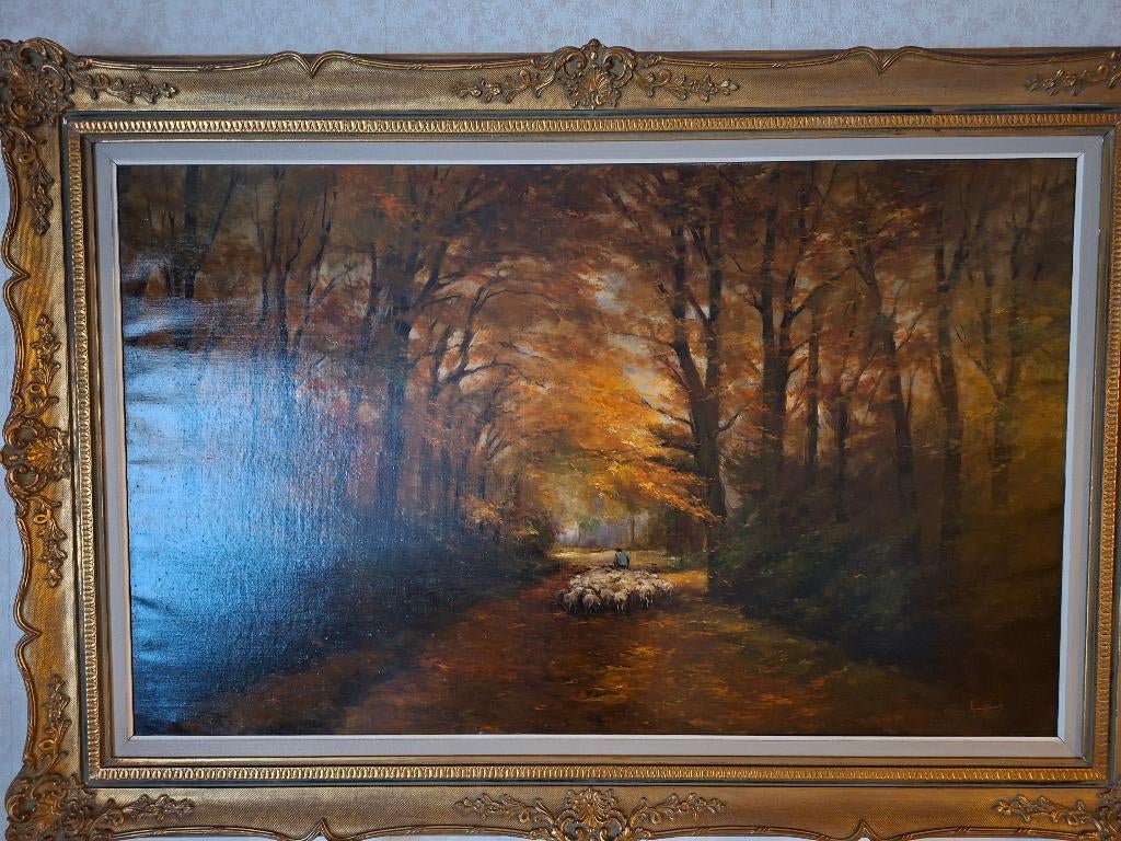 Herfstdreef met schaapskudde – landschapschilderij, Enlèvement