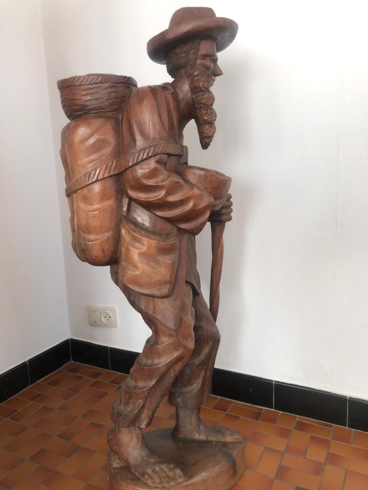 Massief hout beeld de koffieplanter  105cm, Antiquités & Art, Art | Sculptures & Bois, Bois, Brun, Fait main, Homme