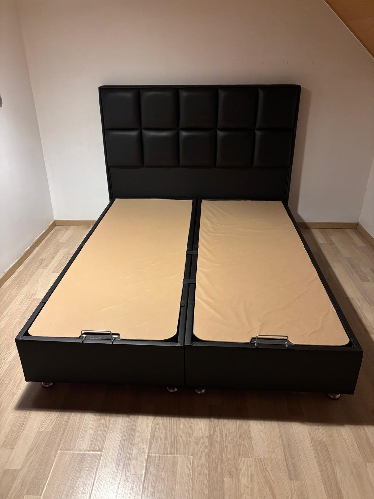 Tweepersoons boxspringbed met hoofdbord, Huis en Inrichting, Ophalen, Gebruikt, Zwart, Tweepersoons