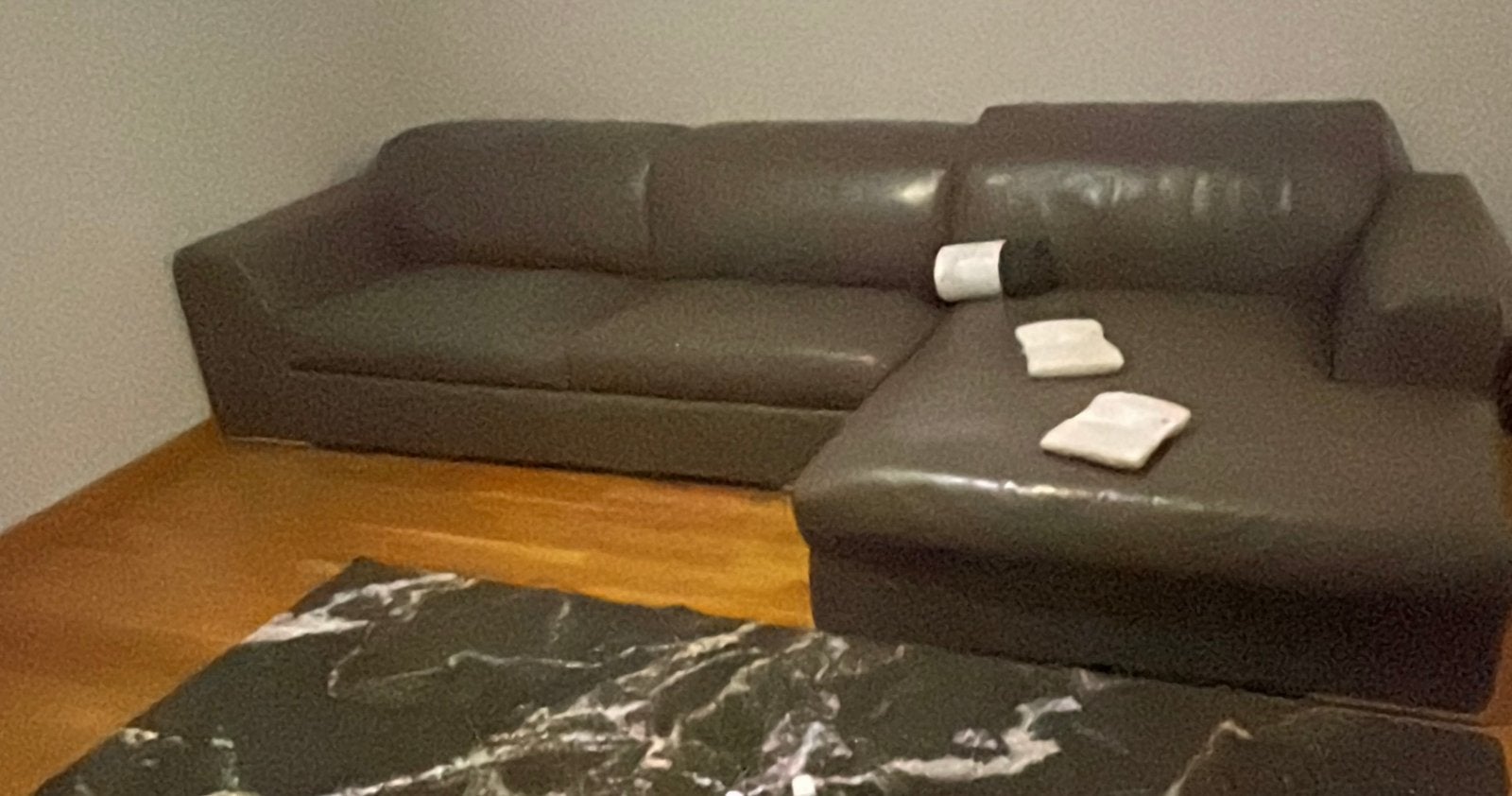 3p zetel in 2 stukken zichtbare slijtage, Ophalen, Gebruikt, Hoekbank, Driepersoons