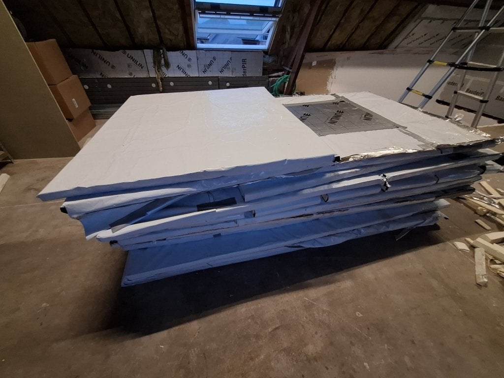 PIR/PUR isolatieplaten Unilin – 4 cm dik – 240 x 120 cm, Doe-het-zelf en Bouw, Ophalen, 4 tot 8 cm, Gebruikt, Vloerisolatie