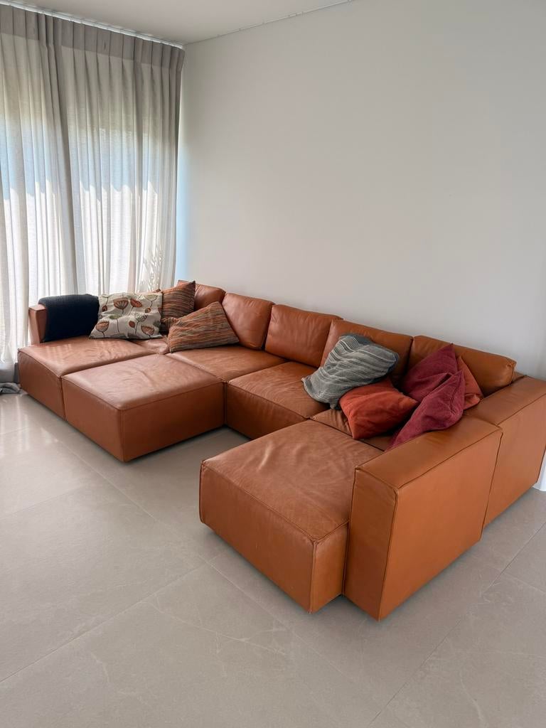 Moduplus, moduleerbare zetel in cognac kleurig leder, Ophalen, Gebruikt, Leer, Cognac kleur