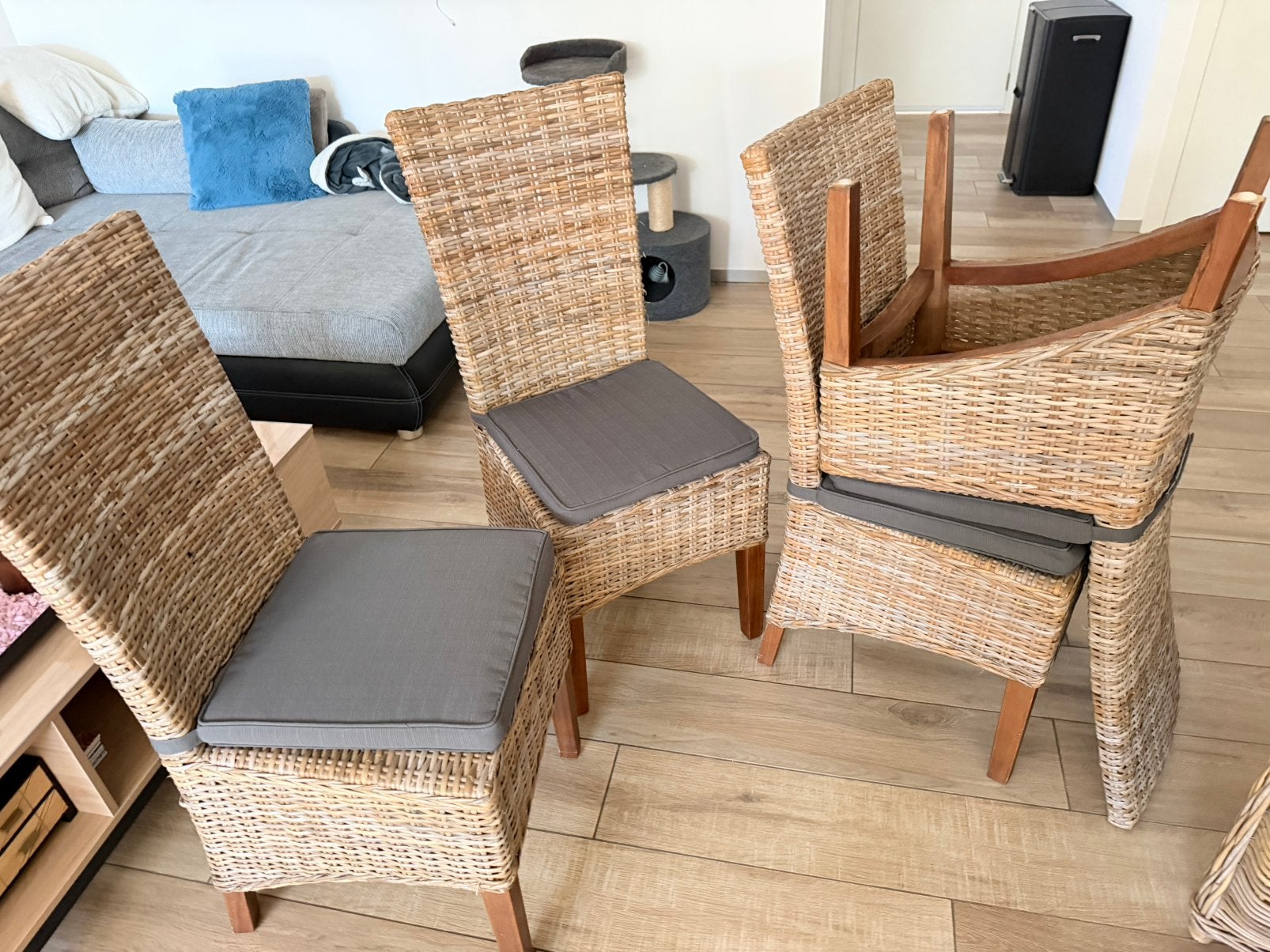 Set van 4 rotan stoelen, Ophalen, Gebruikt, Overige kleuren, Riet of Rotan