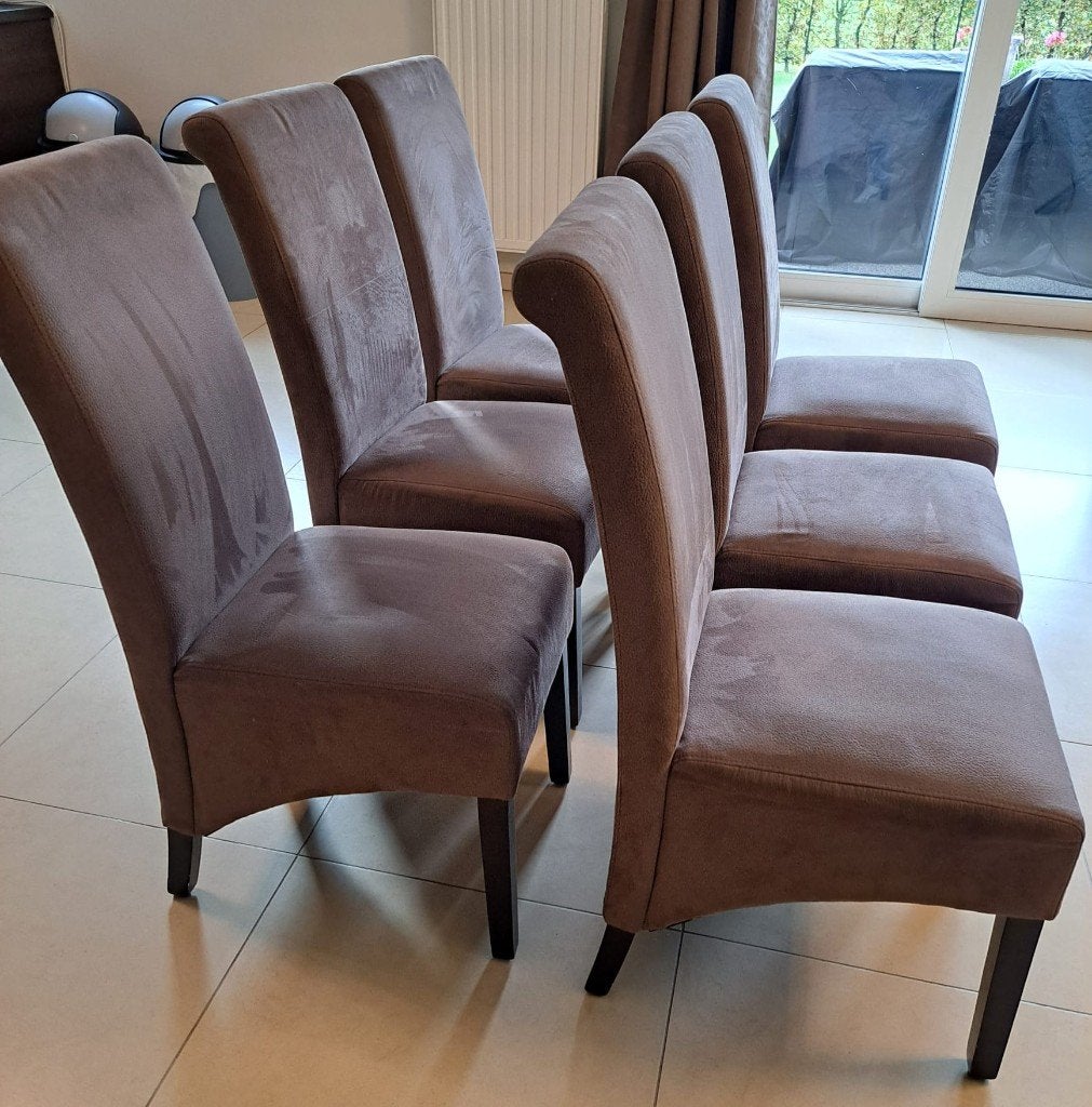 Lot de 6 chaises en micro fibre couleur brun taupe, Maison & Meubles, Enlèvement, Brun, Bois, Une