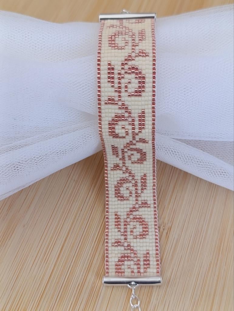 Bracelet femme beige cuivré tissage de perles ajustable, Neuf, Beige, Avec bracelets à breloques ou perles, Autres matériaux