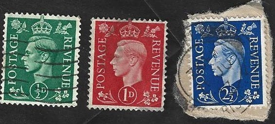 3 Postzegels Groot-Brittannië 1941 Koning George VI, Ophalen of Verzenden, Gestempeld