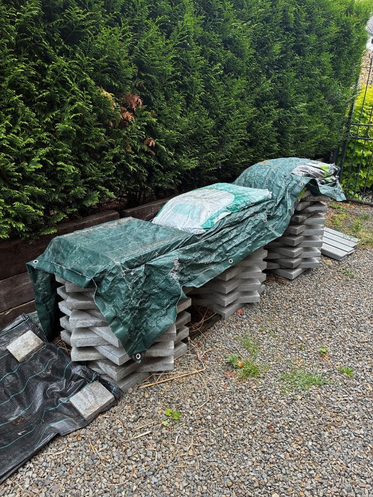 45 dalles béton 50x50x4,5cm neuves + plots réglables, Jardin & Terrasse, Neuf, Béton, Enlèvement, Autres types